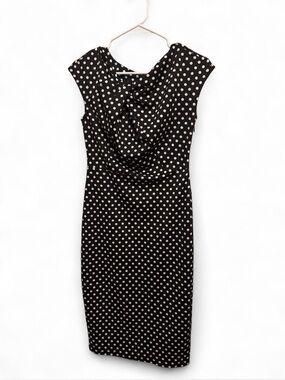 VfEmage Black Dress with White Polka Dots - Midi Sheath